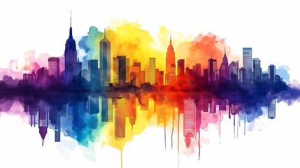 Fototapeta premium Crayon Drawn City Skyline at Sunset Illustration
