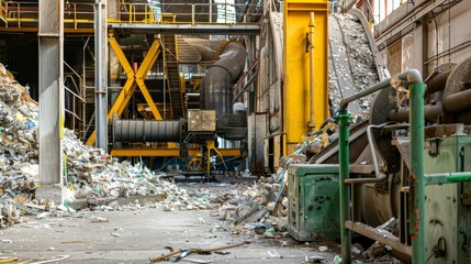 Fototapeta premium An industrial shredder machine pulverizing waste materials into recyclable fragments for reuse