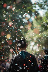 Graduation celebration at the university. Graduation caps thrown into the air