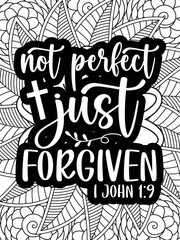 Christian Quotes Flower Coloring Page Beautiful black and white illustration for adult coloring book