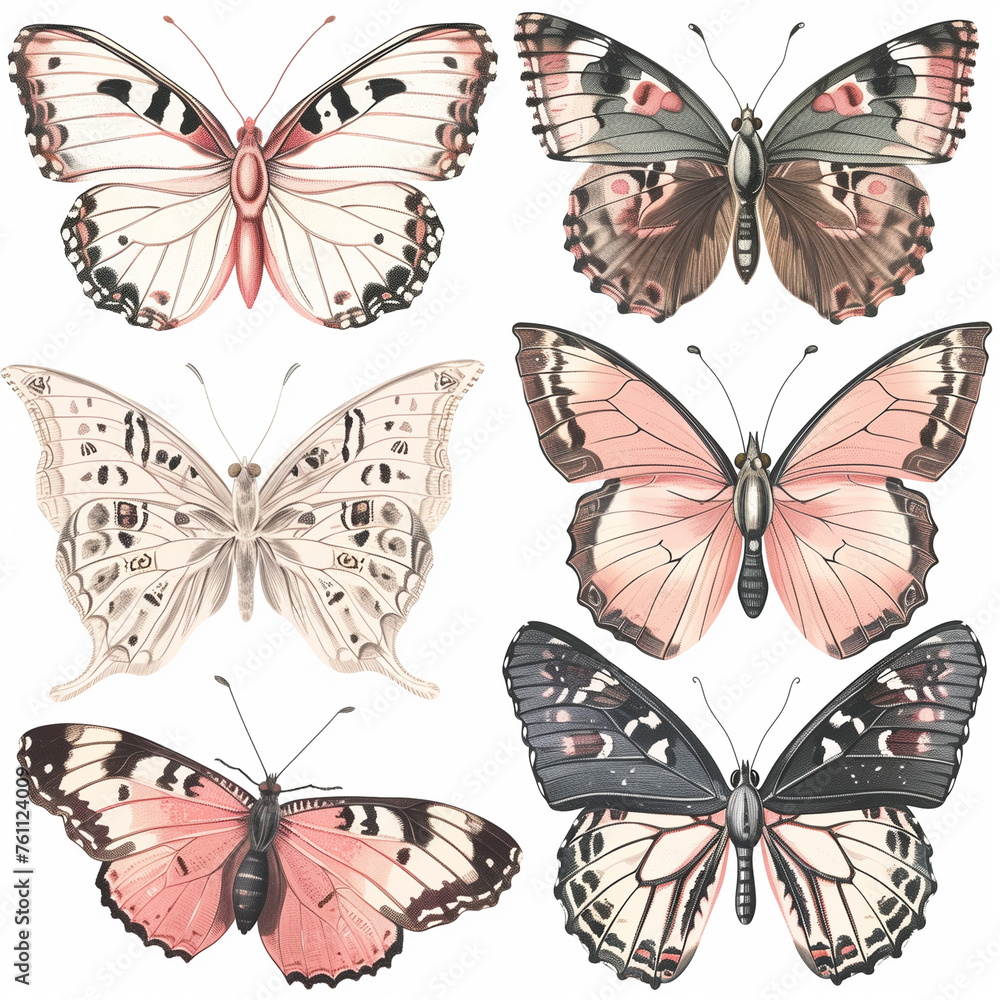 Aufkleber a close-up of a collection of colorful butterflies with various wing patterns