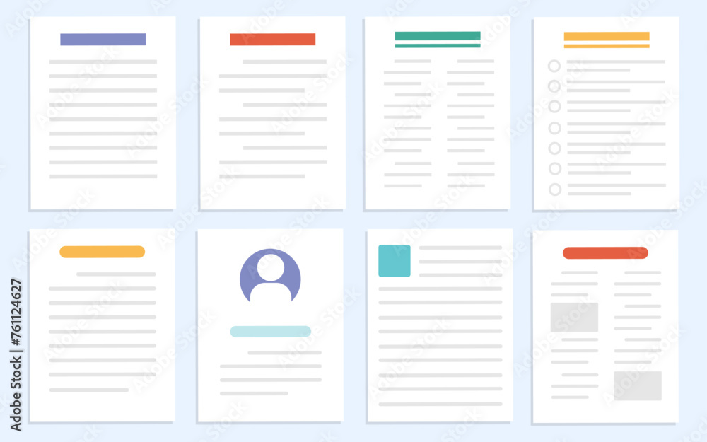 Poster set of office documents and folder in flat design, simple design document icon vector illustration.