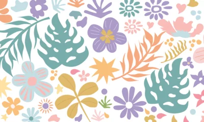 Foto op Canvas Seamless pattern with hand drawn abstract plants, flowers, leaves. Endless colorful background. Print.great for textiles, banners, wallpapers, wrapping vector design. © K