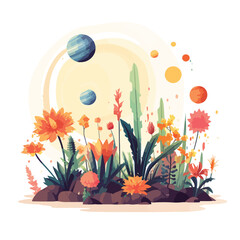 Obraz na płótnie Canvas A celestial garden in space with planets as flowers