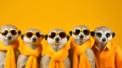 Meerkat in a group in a fashion outfit 

