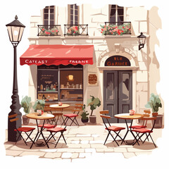 A charming European cafe scene with outdoor seating
