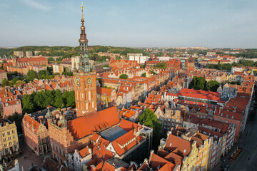 St Mary's Cathedral Beautiful panoramic architecture of old town in Gdansk, Poland at sunrise....