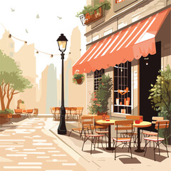 A charming European cafe scene with outdoor seating