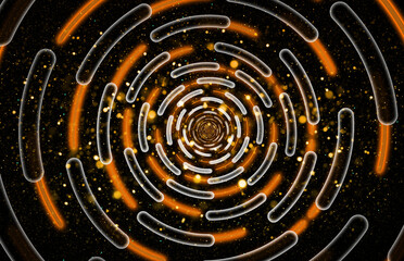 Orange circle shape and light beam, motion graphic with digital line technology abstract background concept seamlesss loop