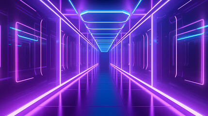 Obraz premium Futuristic sci-fi corridor with glowing and vibrant neon lights