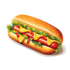 A classic hot dog illustration with mustard ketchup