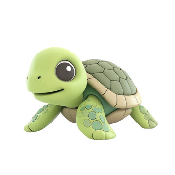 Whimsical 3D flat icon of a baby turtle with detailed shell patterns isolated on white