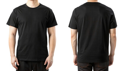 Plain black t-shirt front and back for PNG mockup
