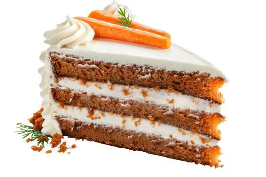 
Carrot cake isolated on white background first person view realistic daylight