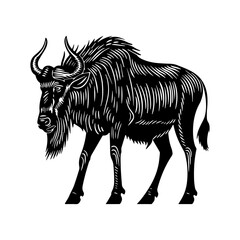 African wildebeest in linocut textured style. Isolated on white background vector illustration
