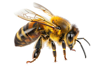 
bee isolated on a transparent PNG background, white background, first person view realistic daylight - obrazy, fototapety, plakaty