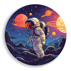 A cosmic astronaut sticker illustration ideal for s