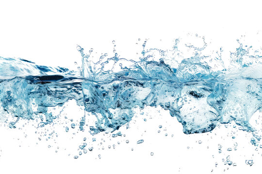 
Abstract blue water flow and splash on isolated white background Realistic daytime first person perspective
