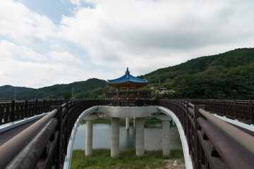 View of the traditional Korean pavilion on the river