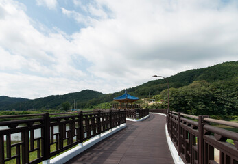 View of the traditional Korean pavilion on the river