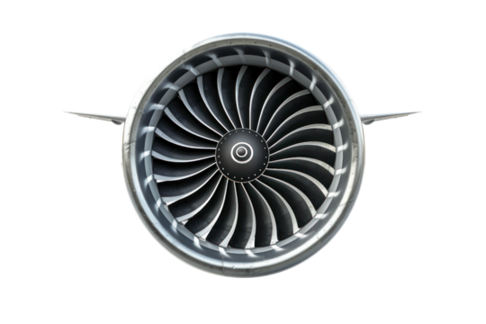 
Jet engine for airplanes isolated on white background first person view realistic daylight