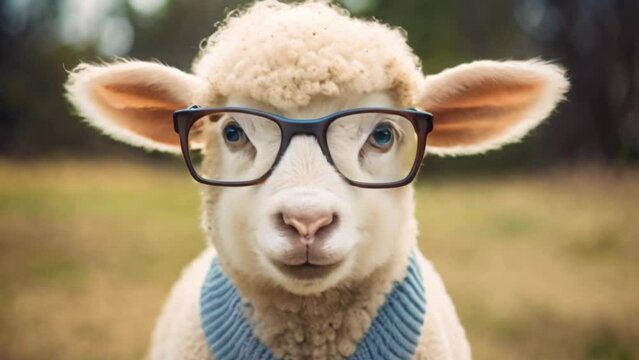 a sheep with glasses