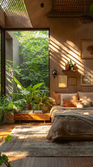 Cozy Bedroom Oasis with Lush Garden View and Natural Light