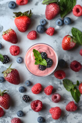 Fresh Berry Smoothie with Raspberry Garnish on a Dark Background