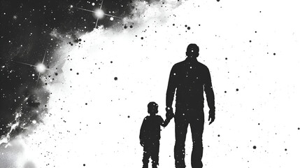 2d vector art of a father-son silhouette with space, generative Ai