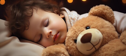 Cute toddler sleeping peacefully on cozy bed at home, sweet dreams and family love