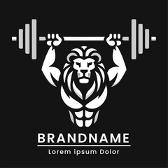Powerful lion logo elevates the barbell branding of a fitness, health or strength business