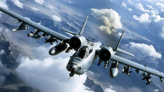  The A-10 Thunderbolt II is a single-seat, twin-engine, all-weather attack aircraft, above the clouds. Generative AI