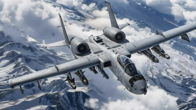  The A-10 Thunderbolt II is a single-seat, twin-engine, all-weather attack aircraft, above the clouds. Generative AI