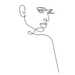 Female Profile One Line Vector Drawing. Style Template with Abstract Beauty Female Face. Woman Head Minimal Simple Linear Illustration for Beauty and Fashion Design
