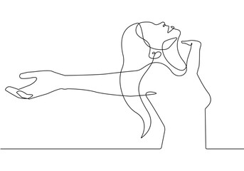 Trendy Line Art Drawing of Happy Woman Silhouette. Woman Abstract Minimal Black Lines Drawing. Female Silhouette for Modern Scandinavian Design. Vector Illustration.
