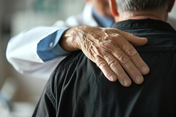 Compassionate Hand on Elderly Patient's Shoulder - obrazy, fototapety, plakaty