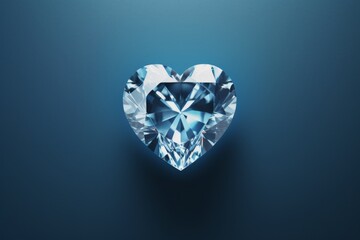 Fototapeta premium heart shaped diamond on a matt blue background - top view product photo