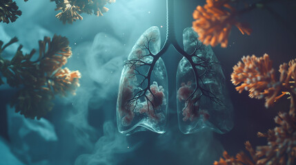 A close up of a lung with a tree branch in the middle of it, lungs cancer disease - obrazy, fototapety, plakaty