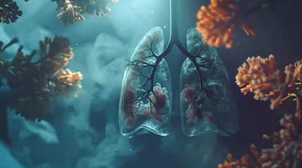 Fotobehang A close up of a lung with a tree branch in the middle of it, lungs cancer disease © Riley