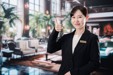 笑顔でお客様を迎えるホテルスタッフの女性