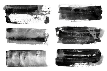 Paint brush black strokes, brush stroke texture on a white background.