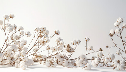 A bunch of cotton flowers are arranged in a row - obrazy, fototapety, plakaty
