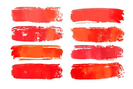 Set of Red paint brush, red brush stroke texture on white background.