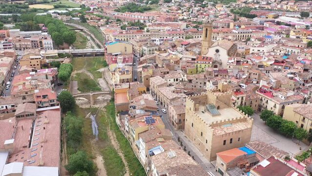 Drone view of the residential areas of La Bisbal d'Emporda, located in the province of Girona in Catalonia, Spain.