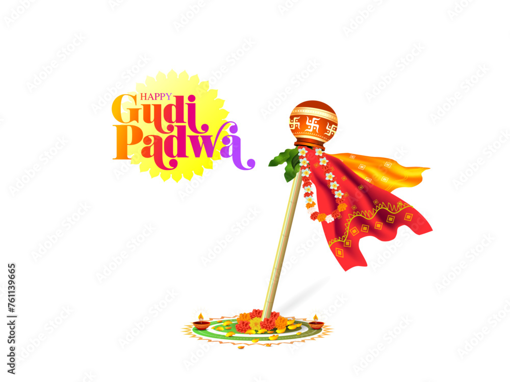 Poster vector illustration of gudi padwa or ugadi. indian traditional new year festival celebration backgro