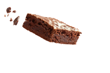 
Flying chocolate brownie isolated on white background with clipping path Realistic daytime first person perspective