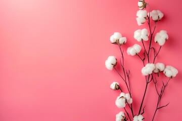 Cotton Flowers Blooming Against Pink Background