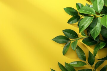Fototapeta na wymiar Green Plant With Leaves on Yellow Background