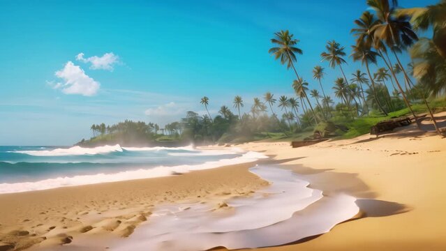 Tropical beach with coconut palm trees and blue sky in Sri Lanka, Untouched tropical beach in Sri Lanka, AI Generated