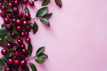 Pink Background With Berries and Leaves
